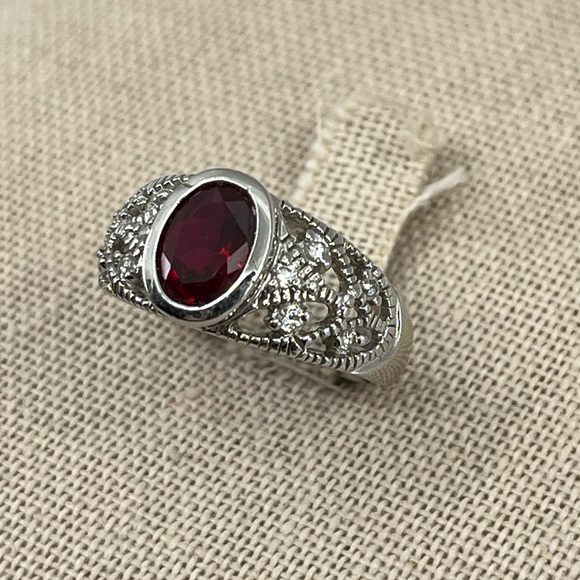 Vintage 925 Sterling Silver Red Oval Ring - Size 6, 4.1g - Picture 8 of 17